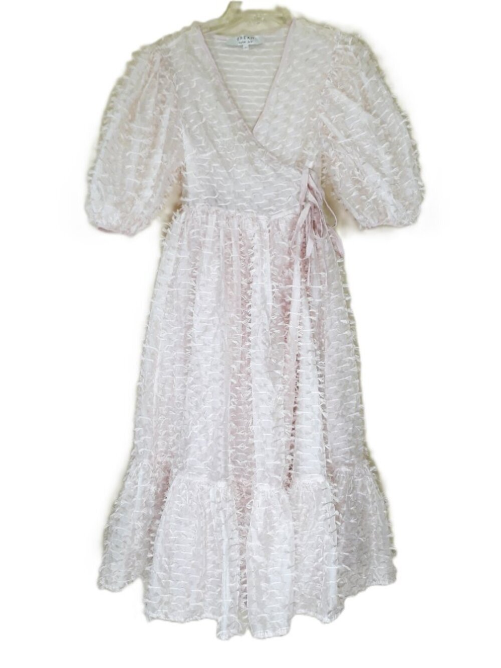 Sister Jane DREAM Fuss and Feathers Wrap Midi Dress Coquette Feminine Layering - Picture 4 of 11
